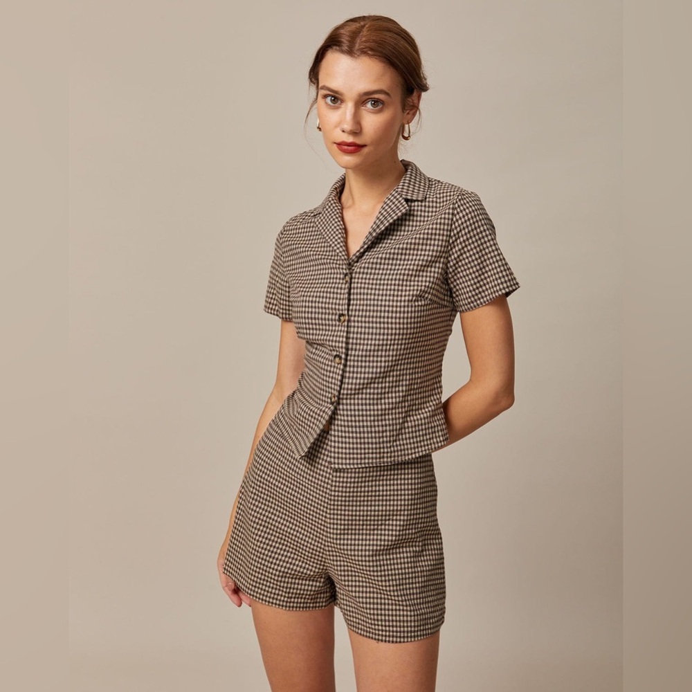 RIHOAS BROWN PLAID BLOUSE